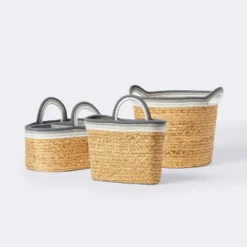 Braided Water Hyacinth Tapered Floor Basket With Coiled Rope Handles - Gray - Cloud Island™ -Cloud Island GUEST 19429f9d 4e11 486f b40a f3f1fb17c34c