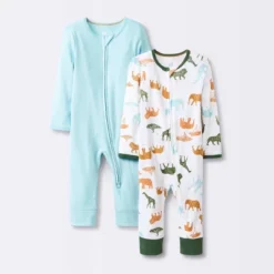 Baby Boys' 2pk Safari Animals Zip Romper - Cloud Island™ -Cloud Island GUEST 6a050ea2 182d 407e b259 1392e197dbb6