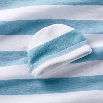 Hospital Muslin Swaddle Baby Blanket And Hat Gift Set - Blue And White Stripes - 2pk - Cloud Island™ 2 Hospital Muslin Swaddle Baby Blanket And Hat Gift Set - Blue And White Stripes - 2pk - Cloud Island™ - Image 2