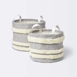 Tufted Canvas Round Storage Bin - Cloud Island™ Gray/Cream Large -Cloud Island GUEST 6bb0a0da bf18 4dec a74c d59c38b9329c 1