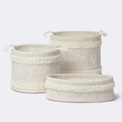Tufted Fabric Medium Round Storage Basket - Khaki And Cream - Cloud Island™ -Cloud Island GUEST e2afc7f2 506d 4734 b8ca 23bee32bd3dd 1